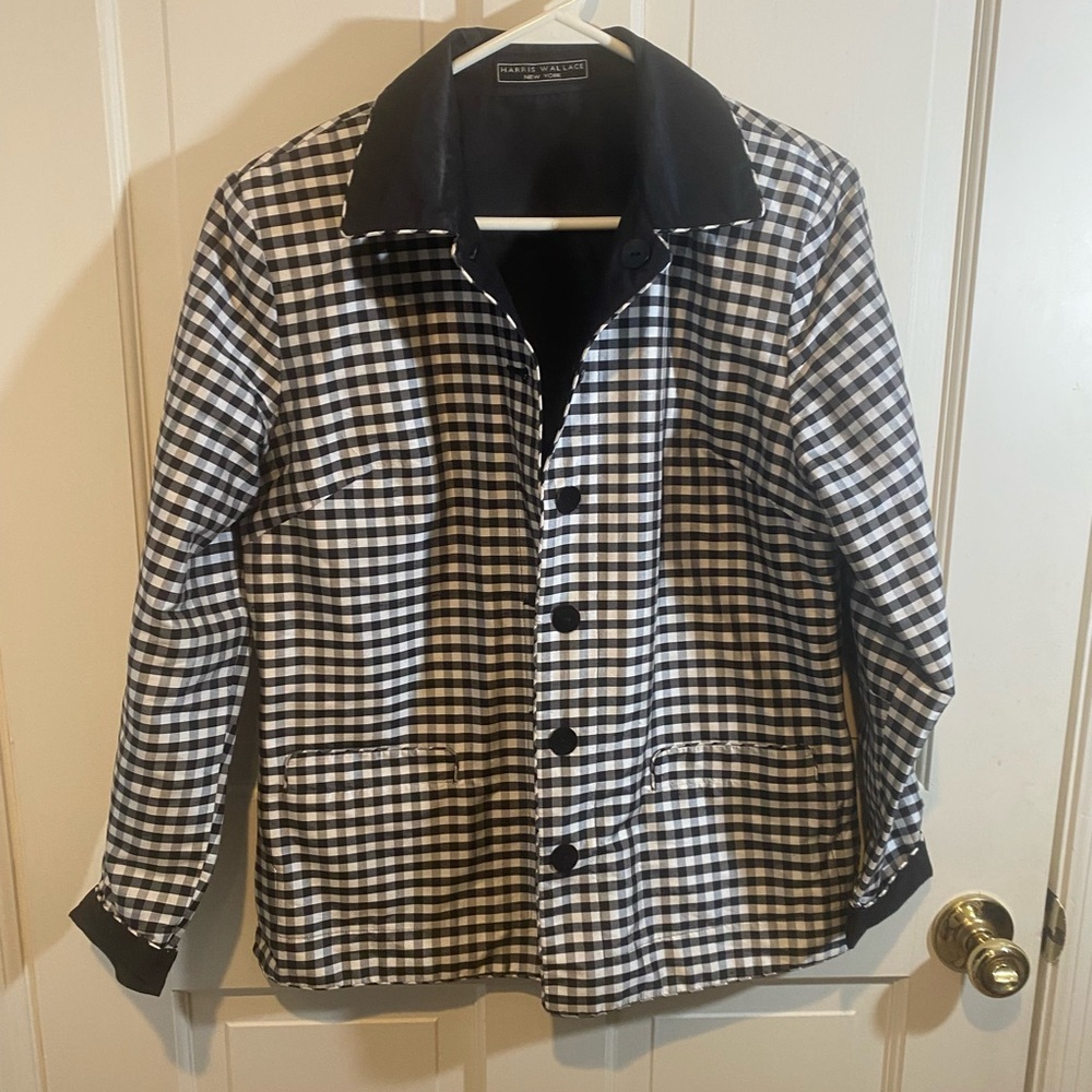 Harris Wallace Silk  Black and White Checkered Jacket Reversible - SIZE 6 - Picture 3 of 6